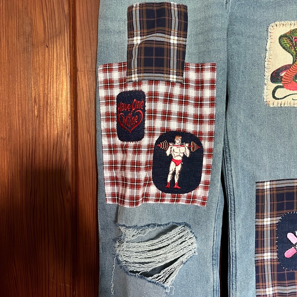 Women's Blue Patchwork Jeans - Picture 2 of 6